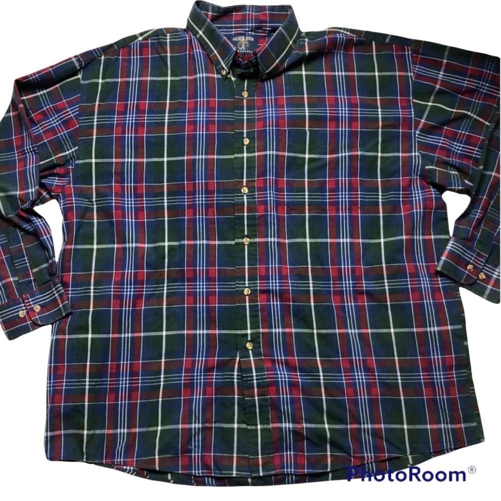 Salmon River Red & Green Plaid Button Down Shirt size XXL